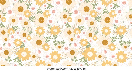 Flowers texture vector seamless pattern. Great for spring and summer wallpaper, backgrounds, invitations, packaging design projects. 
Surface pattern design.
