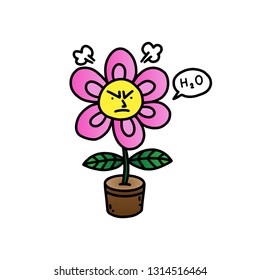 Flowers that are angry because they are not watered,Hand drawn,Vector,Illustration.