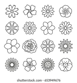 Flowers: thin monochrome icon set, black and white kit