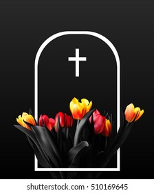 Flowers In Tombstone. Vector Illustration.