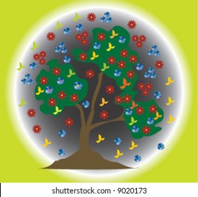 The flowers and tree on background color
