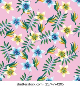 flowers and tropical leaves pattern
