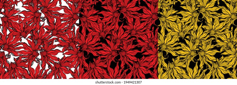 Flowers. Tropical flowers seamless vector patter. Set