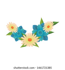 flowers tropical spring white and blue floral brach cartoon vector illustration graphic design