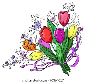 Flowers tulips, holiday bouquet on a white background