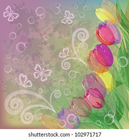Flowers tulips on yellow background