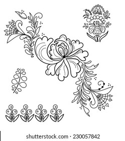 flowers in ukrainian style sketch vector illustration