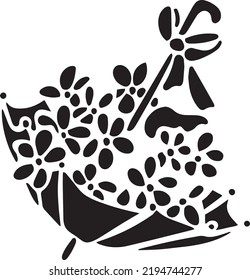 Flores en el patrón vector de paraguas, negro y blanco