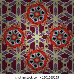 Flowers. Flowers of the valley on beige, violet and red colors. Abstract ethnic vector seamless pattern.