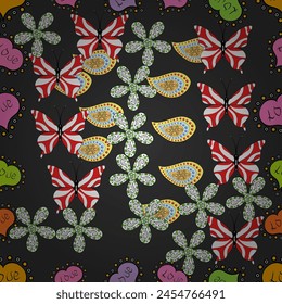 Flowers of the valley on gray, white and red colors. Illustration of floral seamless pattern.