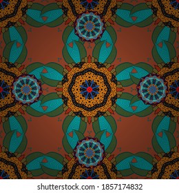 Flowers of the valley on green, blue and orange colors. Seamless background pattern. Watercolor, hand drawn. Vector - stock.