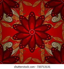 Flowers of the valley on red, brown and orange colors. Vector - stock. Watercolor, hand drawn. Seamless background pattern.