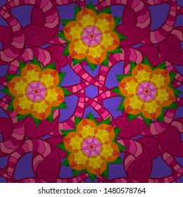 Flowers of the valley on violet, magenta and red colors. Illustration of floral seamless pattern.