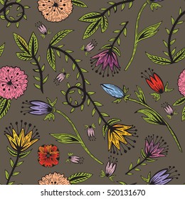 flowers varicolored line art pattern
