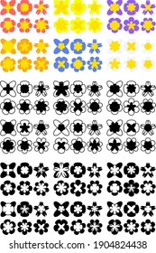 The cute icons of flowers of various shapes