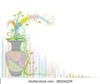 Flowers in vase with ancient pattern. Vector drawing