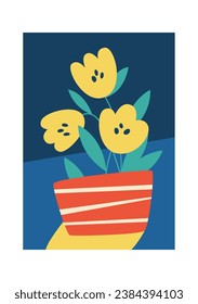 Flowers In Vase With Background Vector Illustration