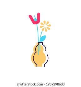 Flowers in vase cartoon flat vector icon