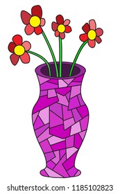Flowers with vase colorful cubism vector illustration 