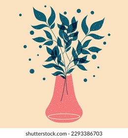 Flowers in a vase. Colorful cute screen printing effect. Riso print effect. Vector illustration. Graphic element  for fabric, textile, clothing, wrapping paper, wallpaper, poster. 