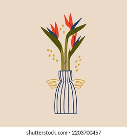 Flowers in a Vase. Colorful flat vector illustrations