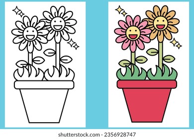 flowers in a vase coloring page. coloring book for kids, plant,flowers vector.