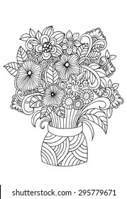Flowers Vase Doodle Floral Pencil Drawing Stock Vector (Royalty Free ...