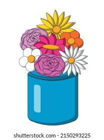 Flowers in vase. Draw illustration in color