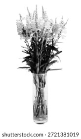 Flores em vaso meio-tom pontilhado. Buquê realista texturizado de flores silvestres recortado por vetor