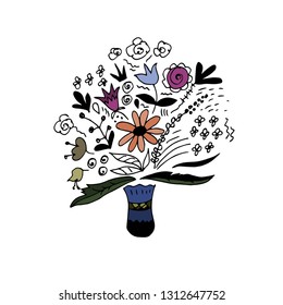 Flowers in a vase. Hand drawing. Vector illustration.