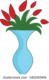 Flowers in vase hand drawn design, illustration, vector on white background.