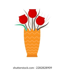 Flowers and vase icon. Color silhouette. Front side view. Vector simple flat graphic illustration. Isolated object on a white background. Isolate.