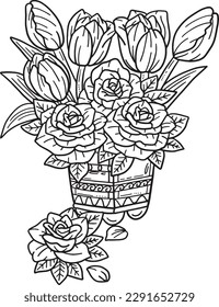 Flowers in Vase Isolated Coloring Page for Adult