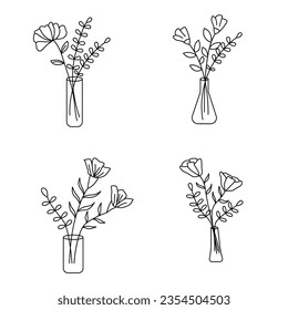 Flowers in a vase line art illustration for your design asset