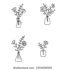 Flowers in a vase line art illustration for your design asset