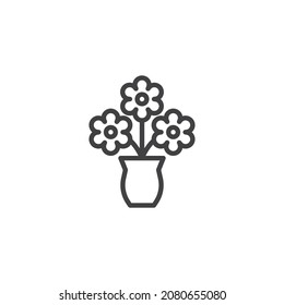 Flowers vase line icon. linear style sign for mobile concept and web design. Pot with flowers outline vector icon. Symbol, logo illustration. Vector graphics
