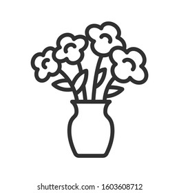 flowers in a vase, linear icon. Editable stroke