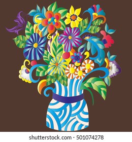 flowers in vase on brown background