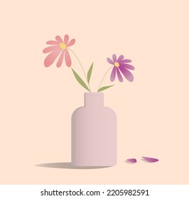 flowers in a vase on a gentle background. Illustration in pastel colors. Vector