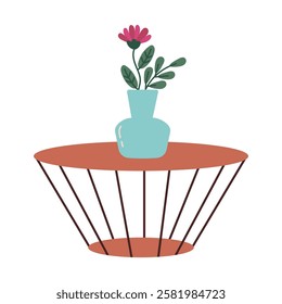 Flowers in a vase on a modern coffee table. Vector flat interior illustration. Spring interior.