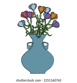 FLOWERS IN THE VASE ON WHITE BACKGROUND. VECTOR ILLUSTRATION