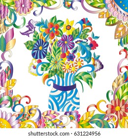 flowers in a vase on white background