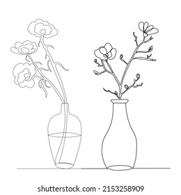 flowers in a vase one continuous line drawing, isolated, vector