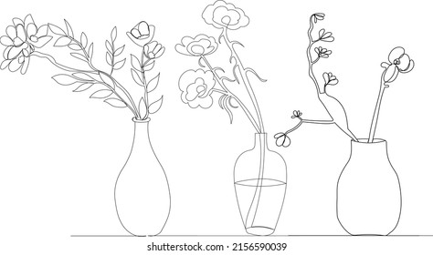 flowers in a vase one continuous line drawing, vector