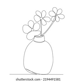 flowers in a vase one continuous line drawing, vector