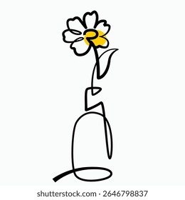 Flores em vaso um desenho de linha. Flores em vaso ilustração de linha única. Flores Em Vaso arte de linha minimalista. Flores Em Vaso arte vetorial