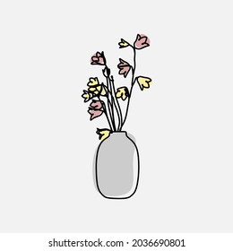 flowers in a vase oneline continuous line art set premium vector