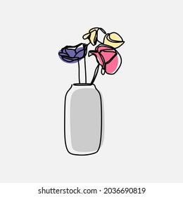 flowers in a vase oneline continuous line art set premium vector