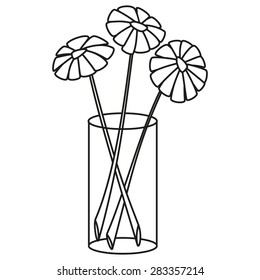 Flowers in a vase. Single line icon. Vector illustration.
