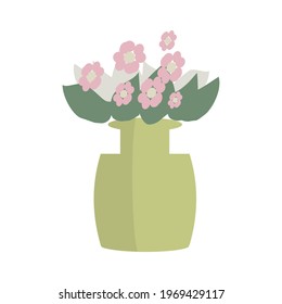 Flowers in vase Small pink flowers Flat isolated illustration